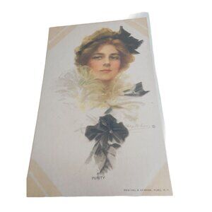 Vintage Postcard woman 1900s unused pretty lady Purity